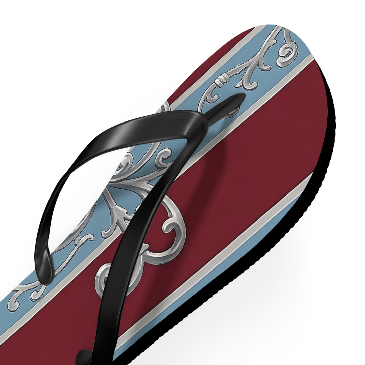 Elegant Vintage Flip Flops - Stylish Summer Footwear with Classic Design - Ice Blue & Burgundy Striped Baroque