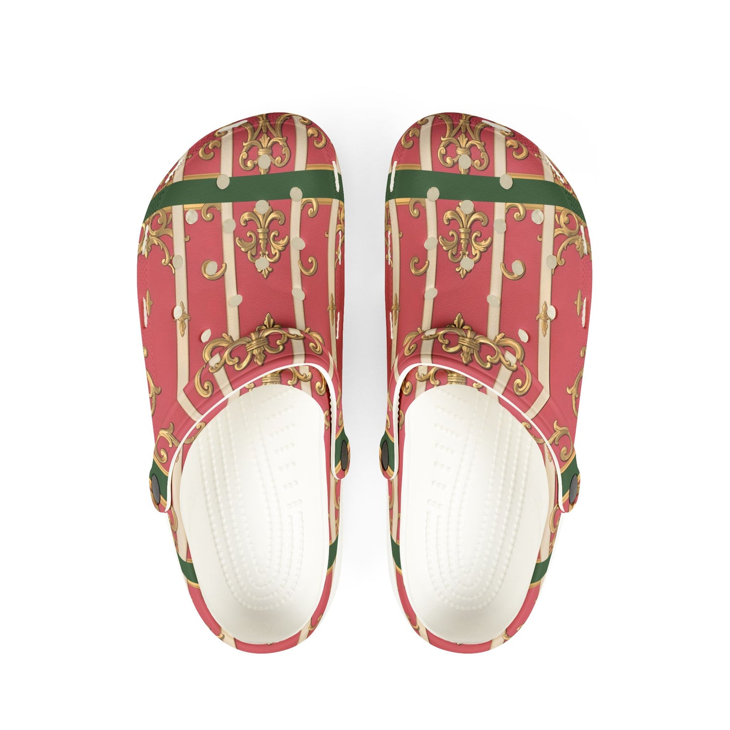 Chic Green Border Pink Striped Baroque EVA Foam Clogs - Stylish Garden Footwear, Comfortable Slippers, Perfect for Summer