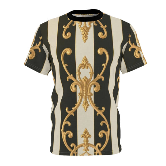 Elegant Black & Alabaster Striped Baroque Unisex Tee, Luxurious Fashion Tee, Trendy Graphic T-Shirt, Statement Casual Wear, Gifts for Fashion Lovers