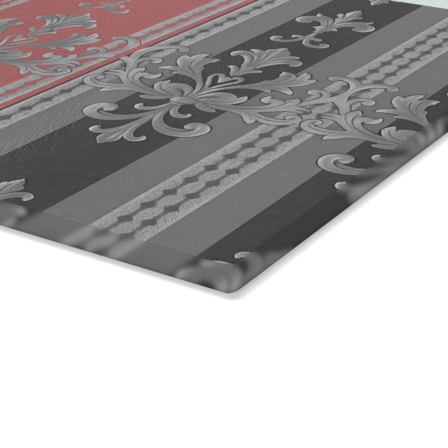 Glass Cutting Board - Gray & Mauve Striped Baroque
