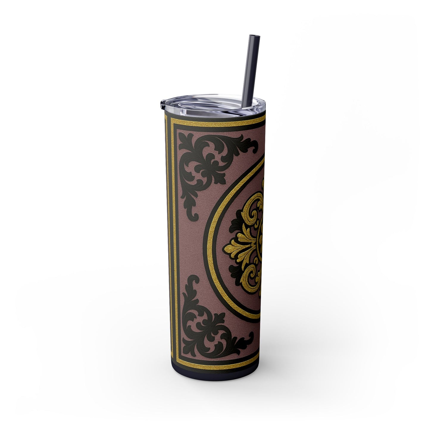 Gilded Mauve With Gold-Black Baroque Tumbler, Elegant Drinkware for Home, Travel, Gifts, Parties, Personalized Beverage Holder