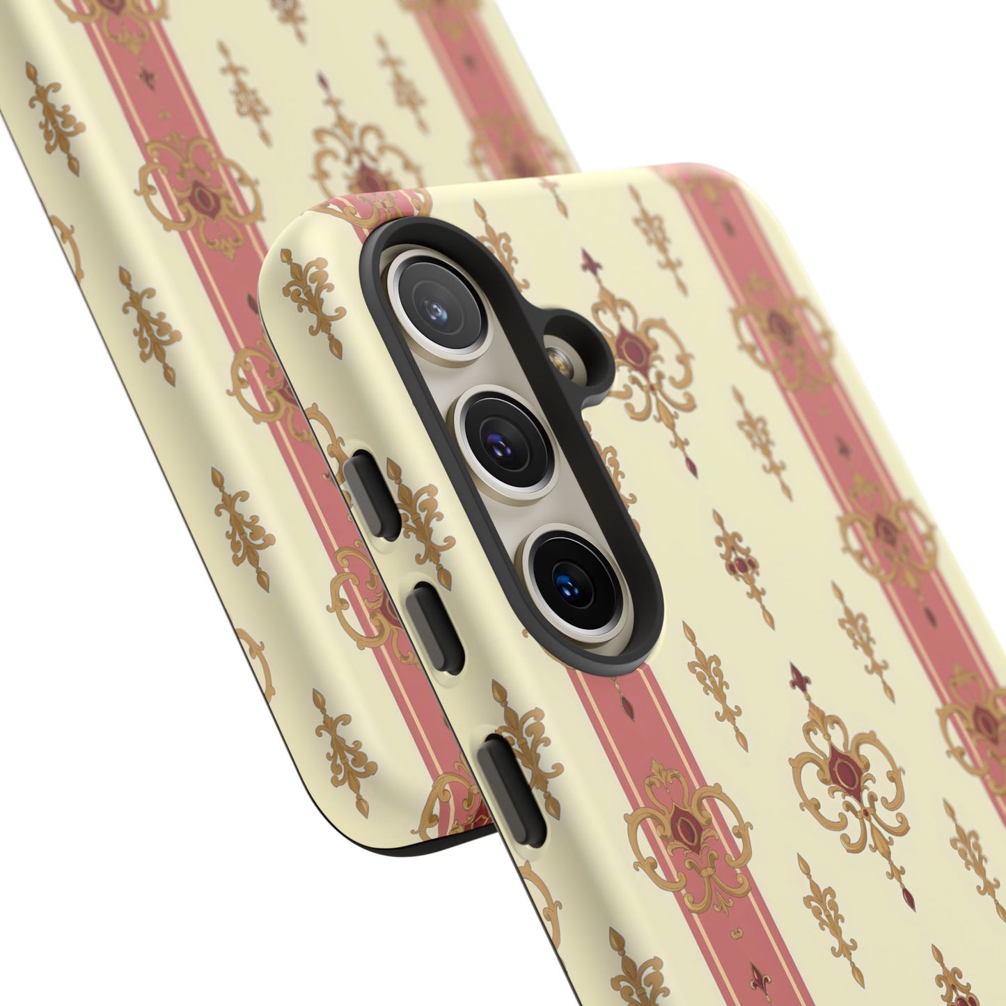 Elegant Floral Motif Phone Case - Tough Cases with Vintage Design - Mauve Striped Gold Damask