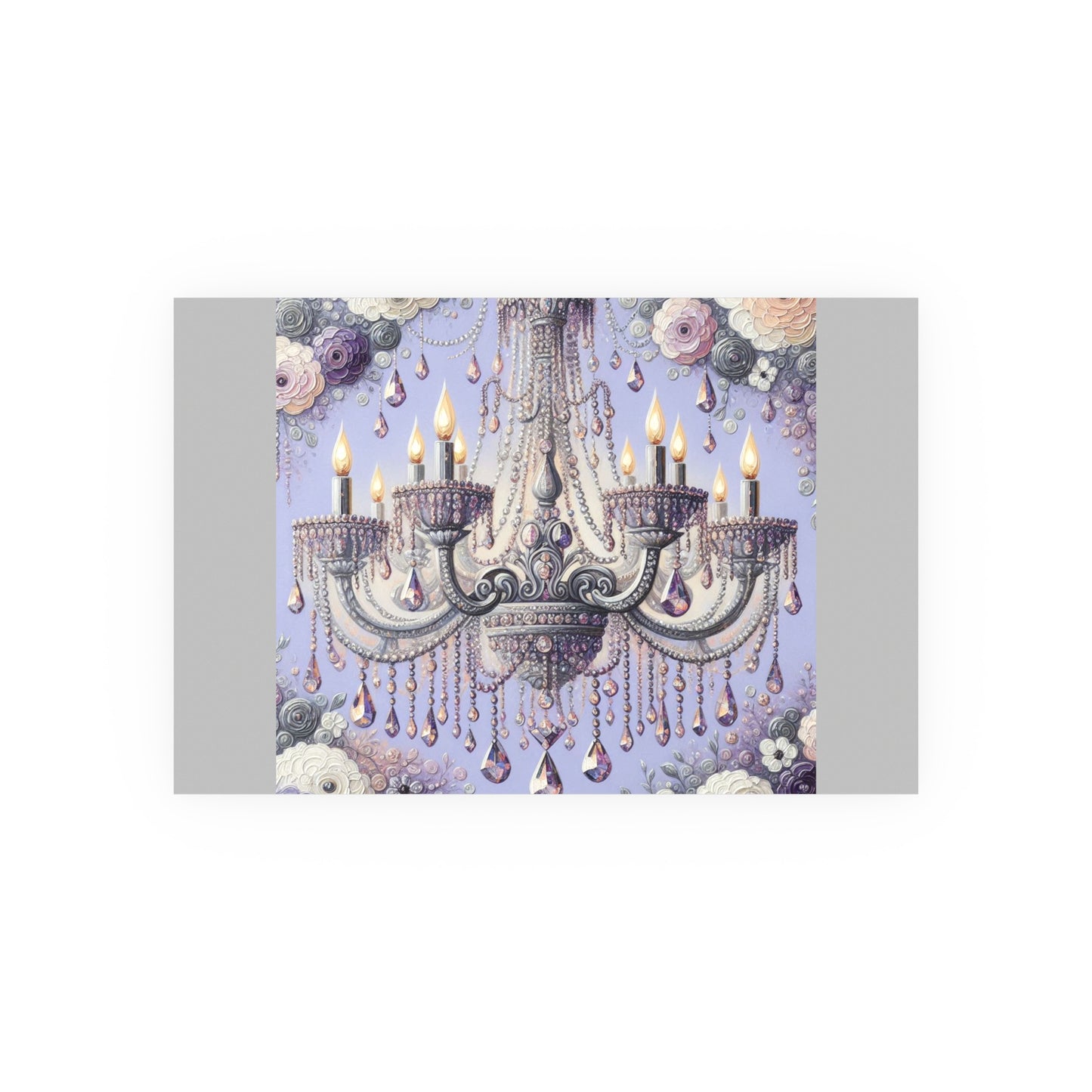 Elegant Floral Chandelier Poster, Art Print for Home Decor, Gift for Art Lovers, Wall Art for Living Room, Birthday Gift Idea - Lilac Jeweled Chandelier