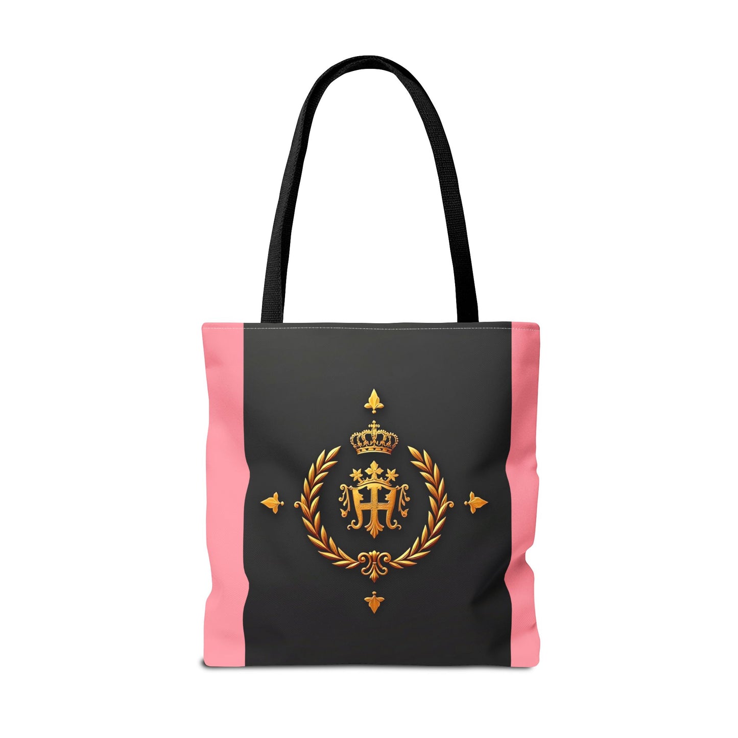 Elegant Monogrammed Tote Bag - Chic Shopper, Eco-Friendly Carryall, Personalized Gift, Stylish Accessory - Pink Striped Gold Crest
