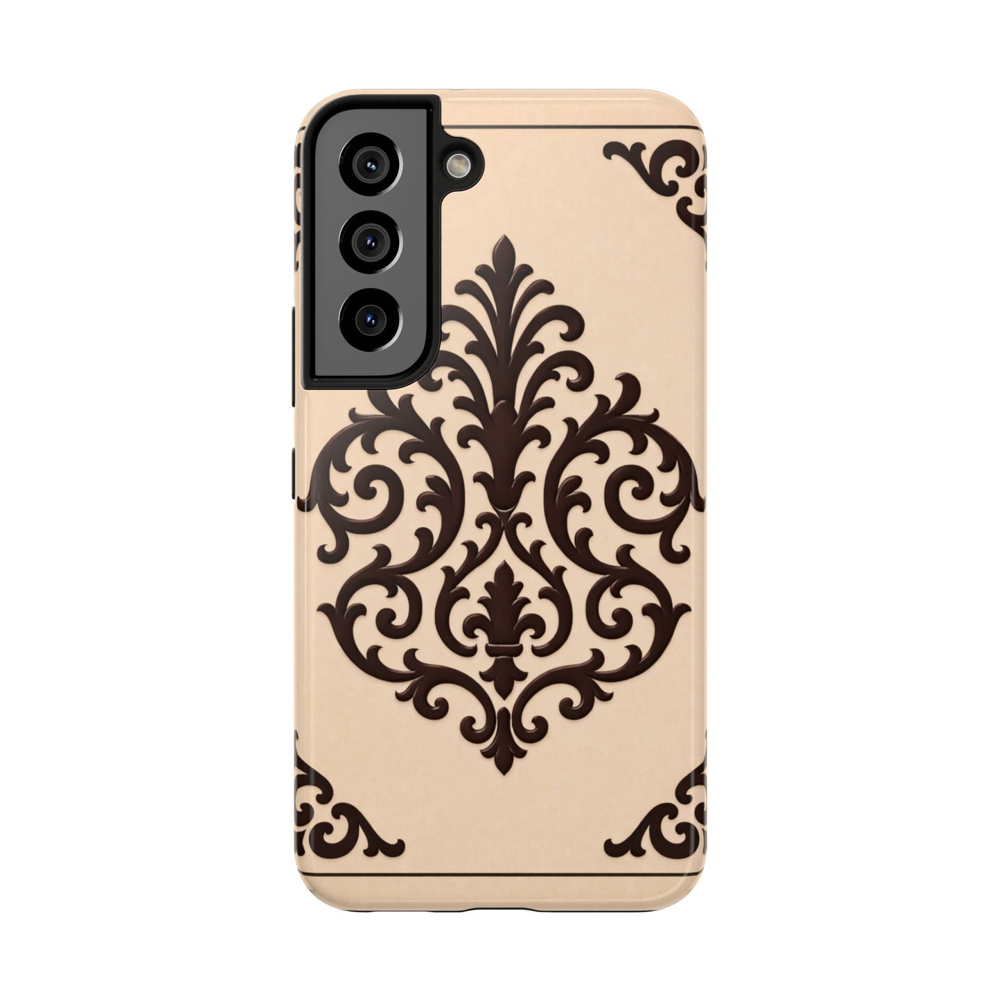 Almond-Beige & Brown Baroque Tough Phone Case — Elegant Beige & Brown Protective Cover