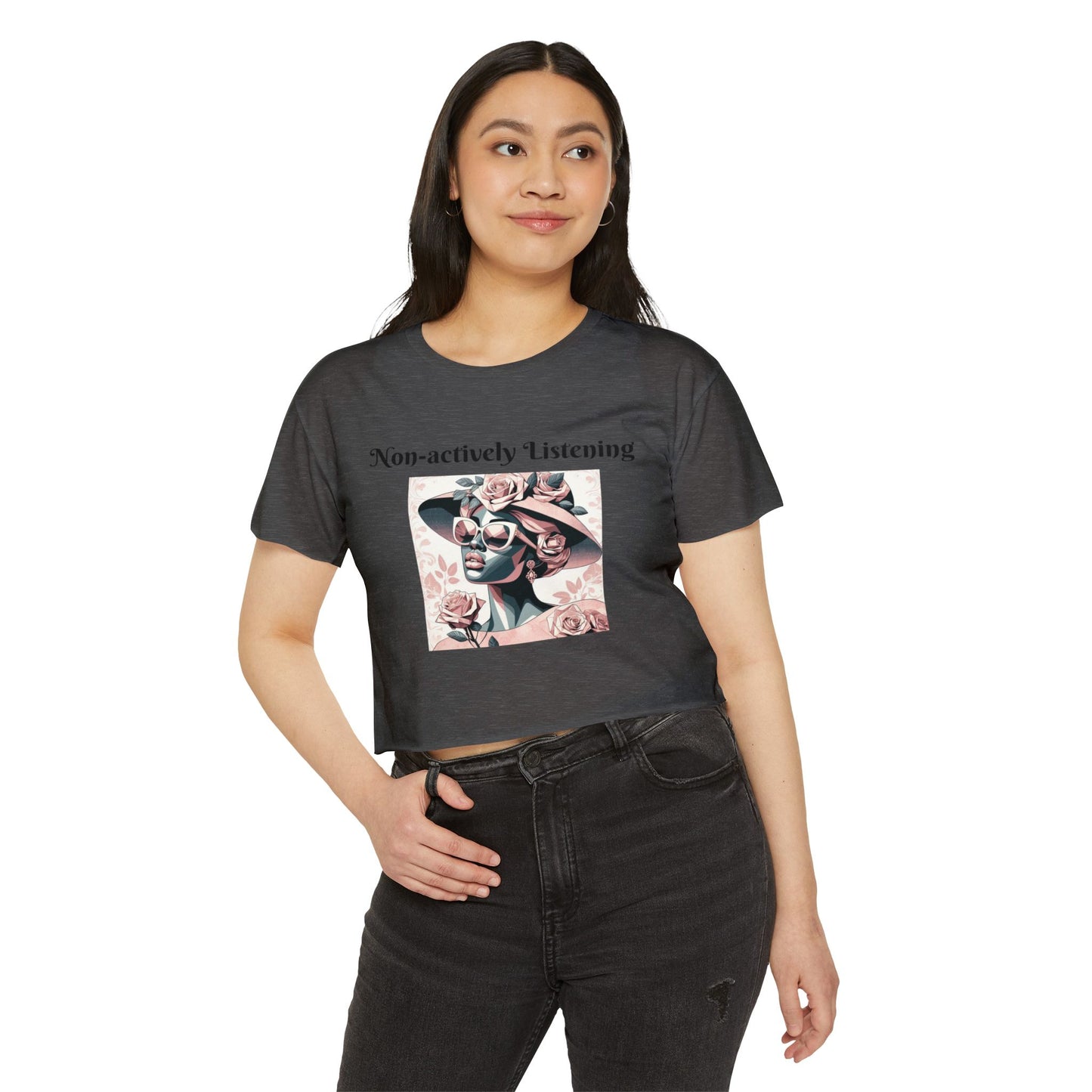 Chic Women's Festival Crop Top, Non-actively Listening Tee, Summer Vibes, Music Festival Outfit, Casual Streetwear