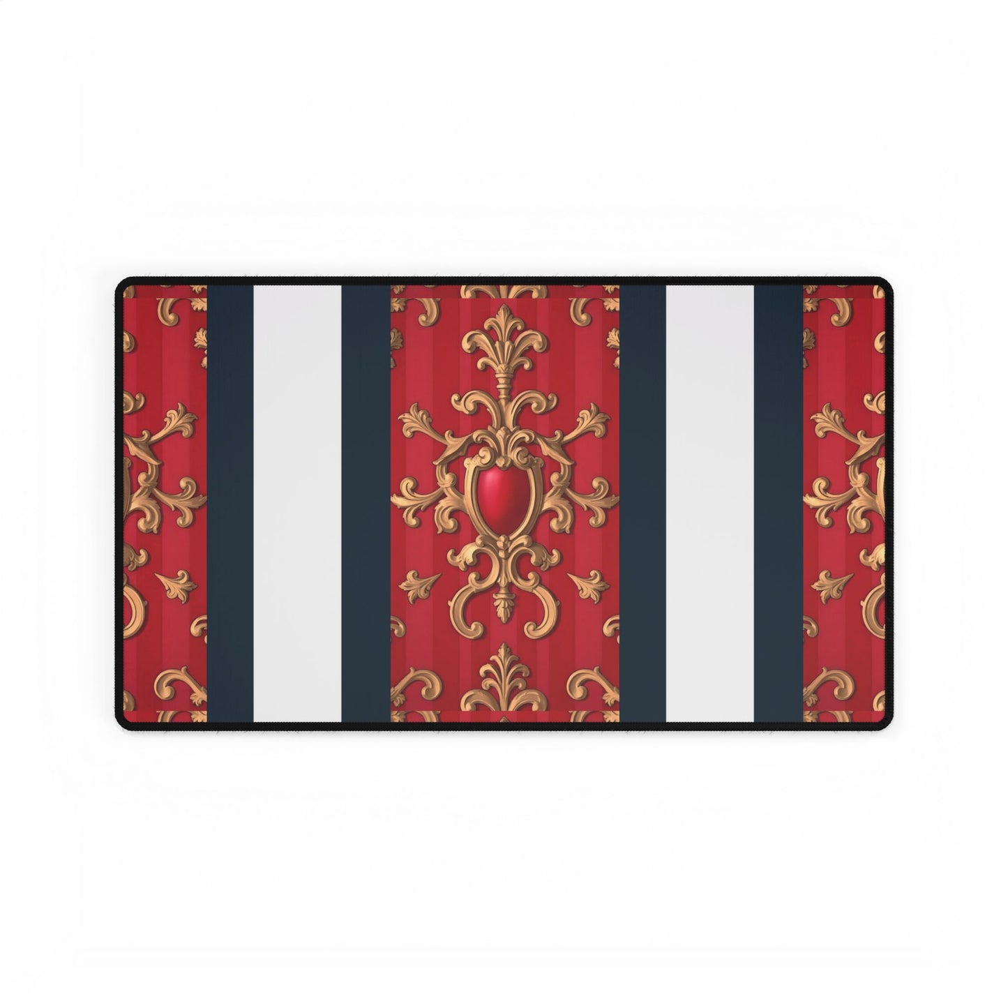 Elegant Office Desk Mats for Stylish Workspaces, Customizable, Home Office Decor, Gift for Professionals - Blue, Red & White Striped Baroque