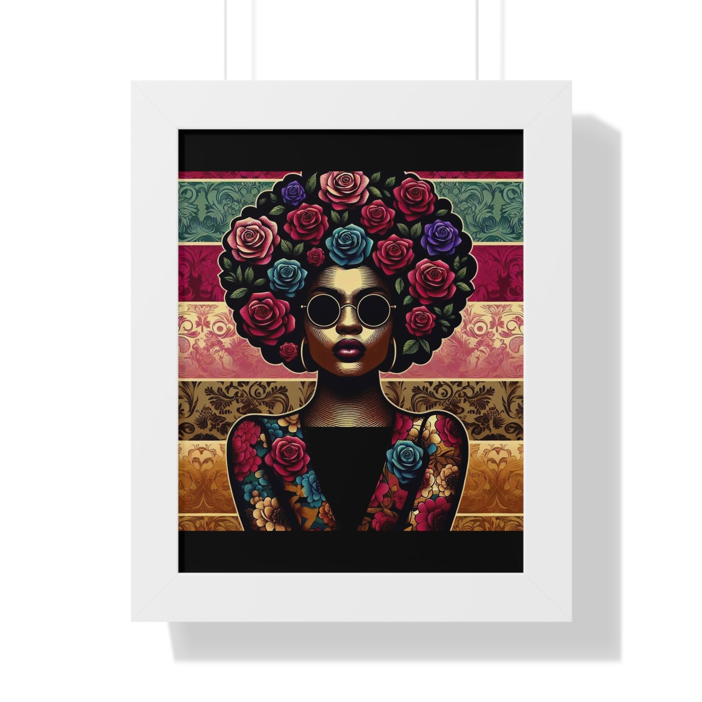 Vertical Poster Lady In Damask & Roses Wall Art