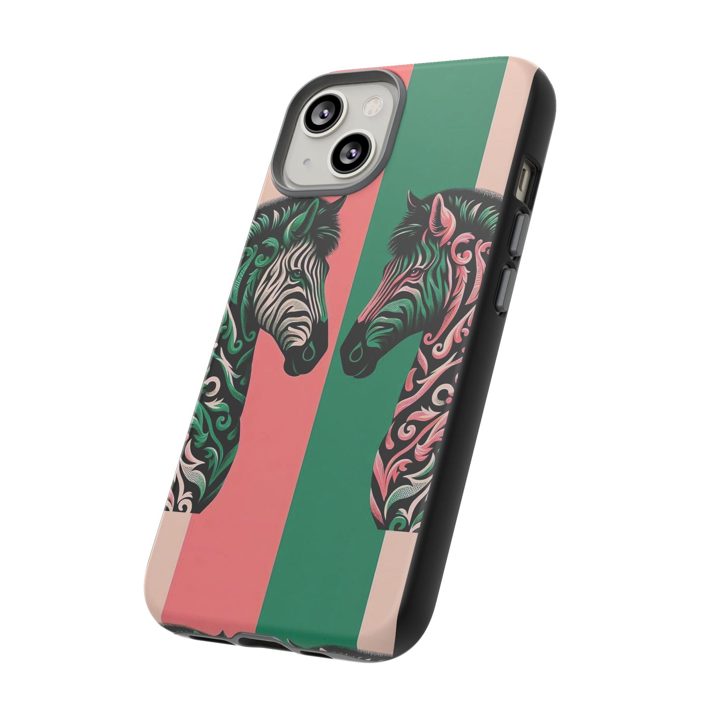 Phone Case - Elegant Pink & Green Zebra Damask Design