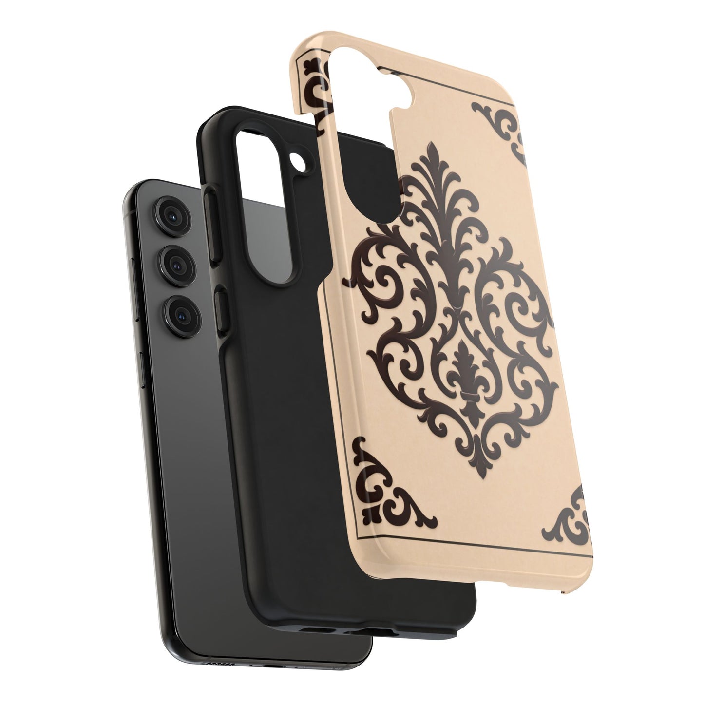 Almond-Beige & Brown Baroque Tough Phone Case — Elegant Beige & Brown Protective Cover