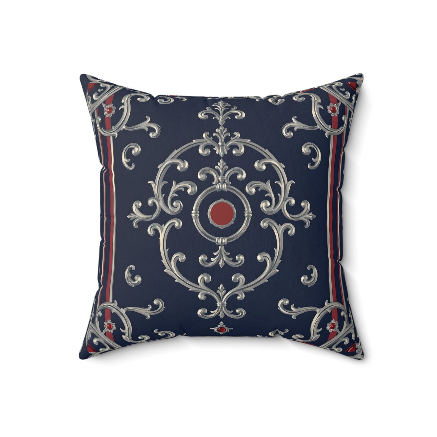 Elegant Faux Suede Pillow - Home Décor, Decorative Cushion, Cozy Living Room Accent, Stylish Throw Pillow - Blue & Red Striped Silver Baroque