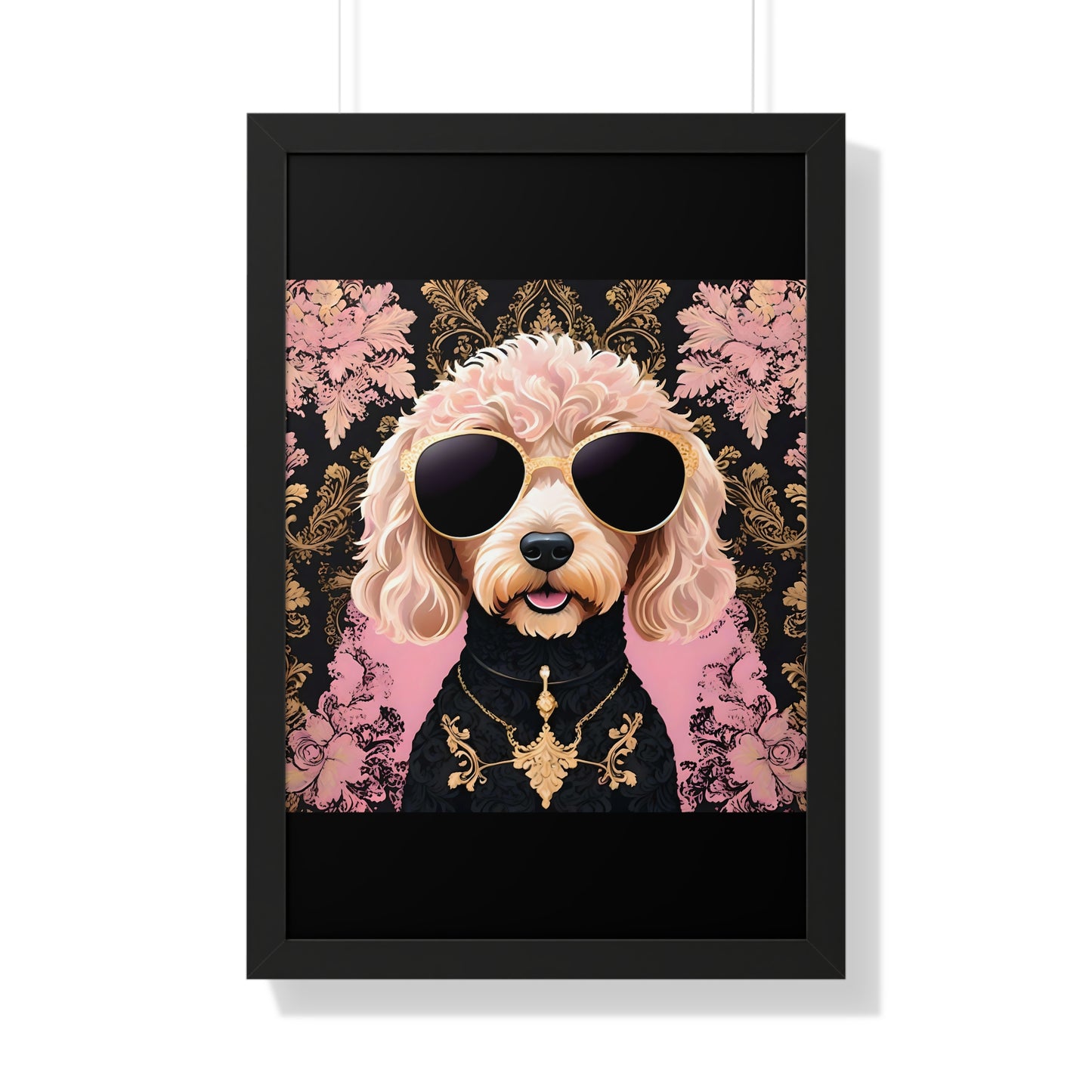 Vertical Poster - Golden Doodle in Damask and Shades - Wall Art - Kid Friendly