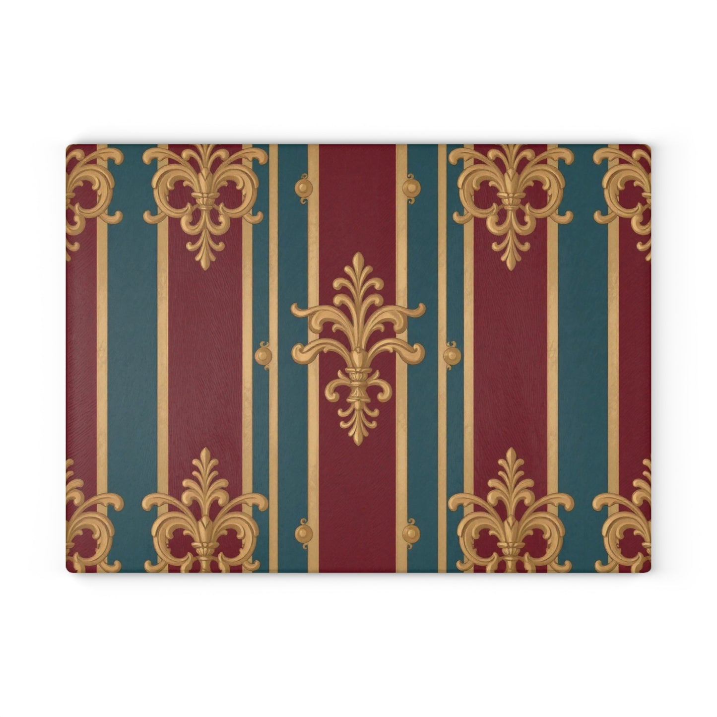 Elegant Floral Glass Cutting Board, Kitchen Decor, Home Gift, Cooking Accessory, Housewarming Present  - Burgundy Striped Gold Baroque