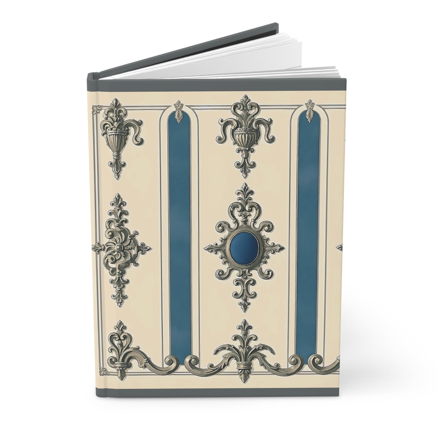 Elegant Vintage Hardcover Journal, Classic Notebook, Travel Diary, Gift for Writers, Journal - Alabaster & Ocean Blue Baroque