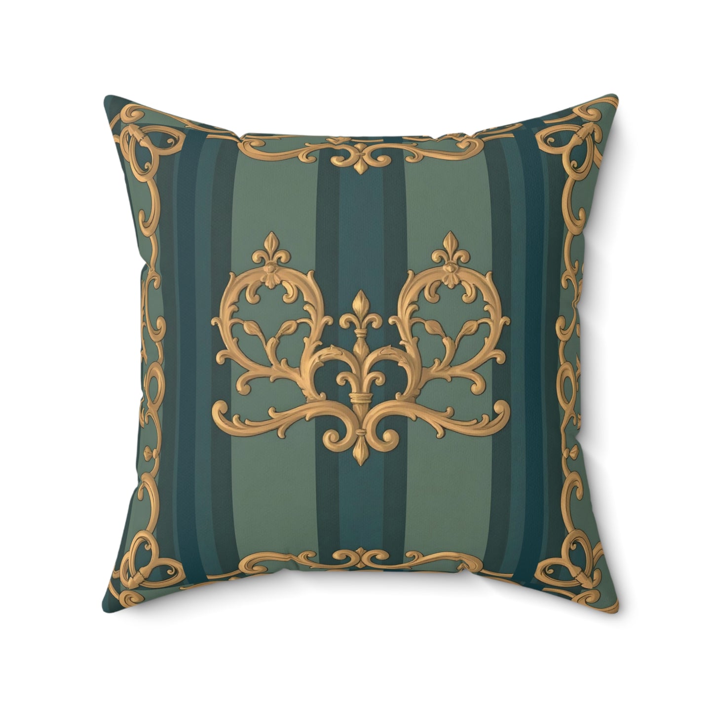 Elegant Baroque-Inspired Spun Polyester Square Pillow for Luxurious Home Décor - Smoky Blue & Teal Striped Baroque
