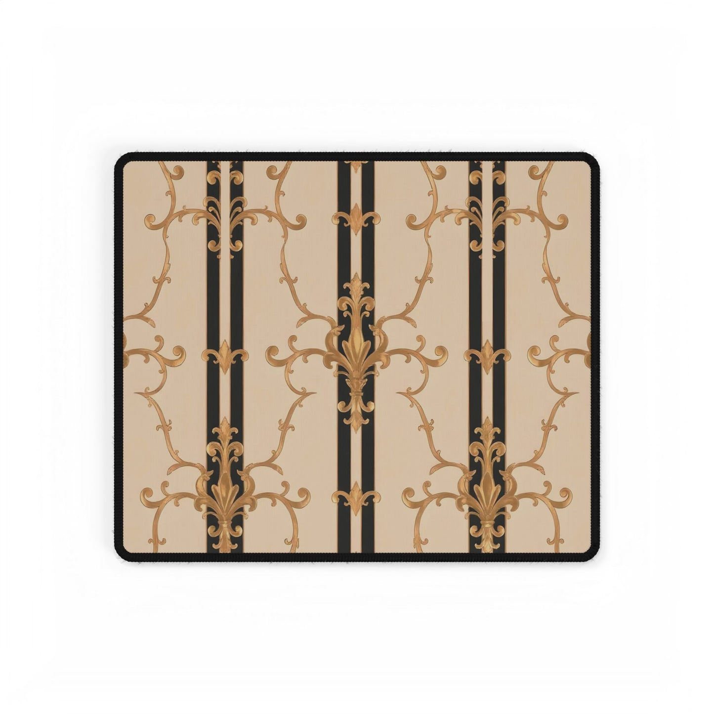 Stylish Desk Mats for Home Office, Elegant Workspace Decor, Desk Accessories for Gamers and Professionals - Black & Beige Striped Damask