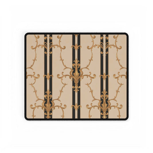Stylish Desk Mats for Home Office, Elegant Workspace Decor, Desk Accessories for Gamers and Professionals - Black & Beige Striped Damask