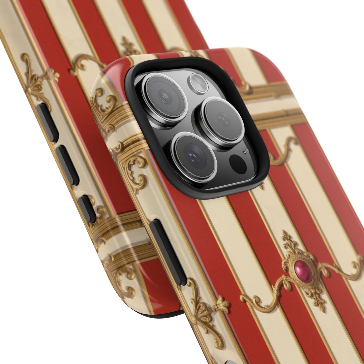 Elegant Alabaster & Dusk Orange Striped Baroque Tough Phone Case - Stylish Protection for Your Device