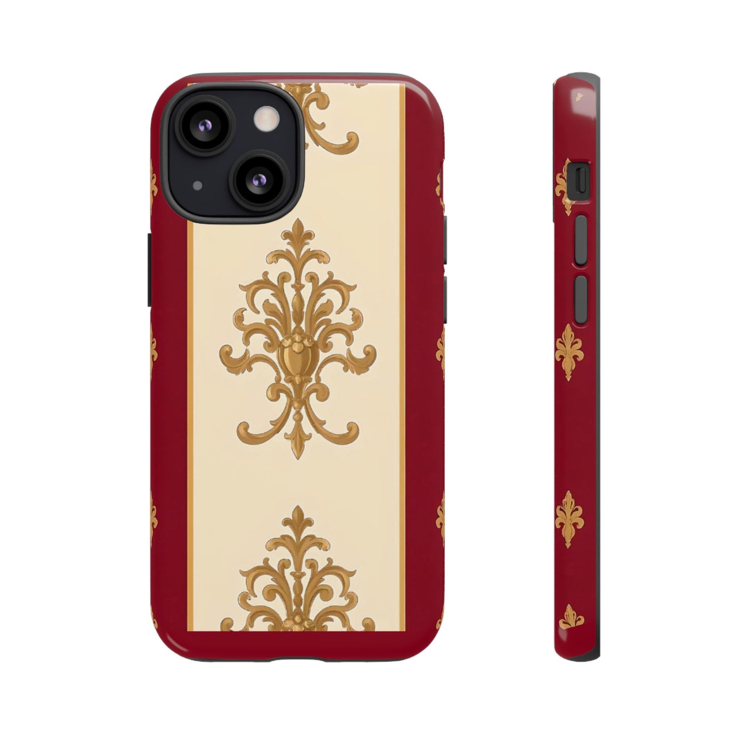 Elegant Floral Motif Phone Case - Tough Cases with Vintage Design - Dusk Red Striped Gold Damask