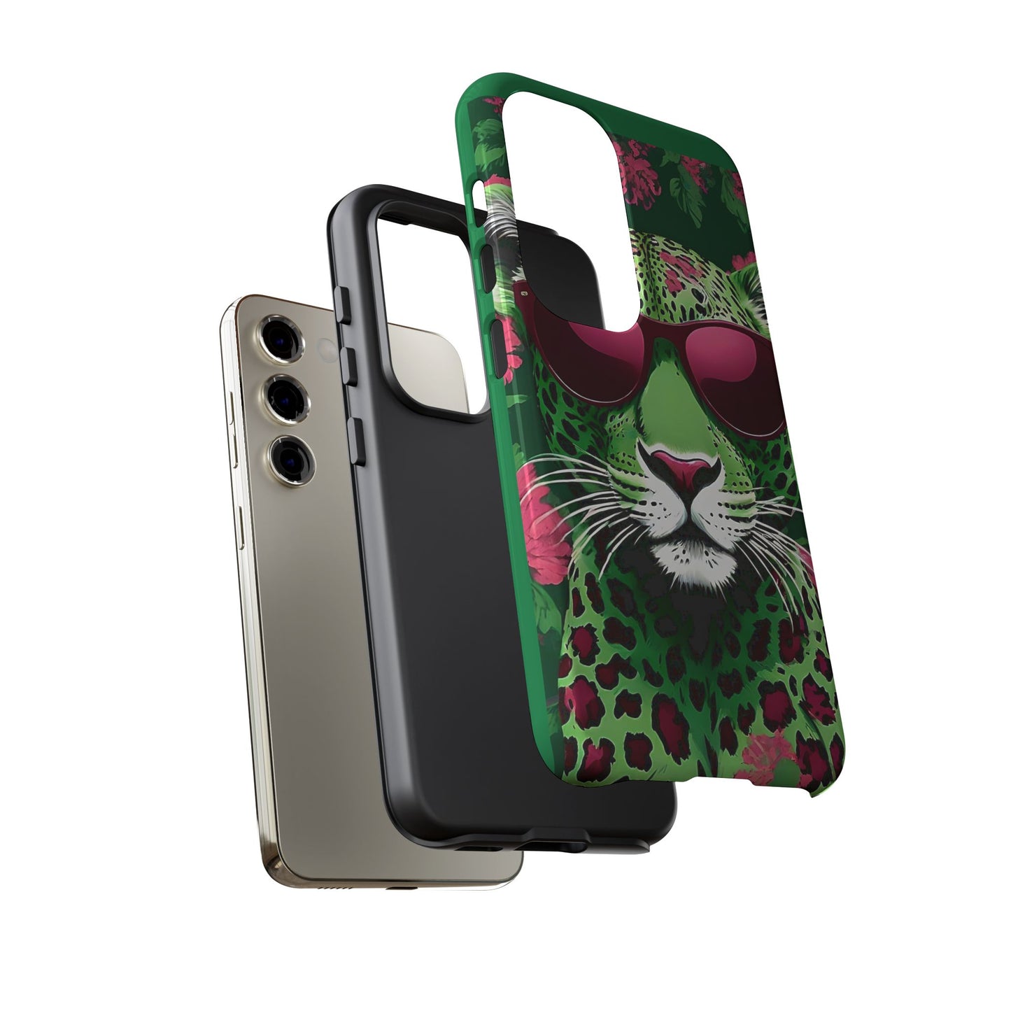 Phone Case - Lime Green & Burgundy Leopard In Sunglasses Design