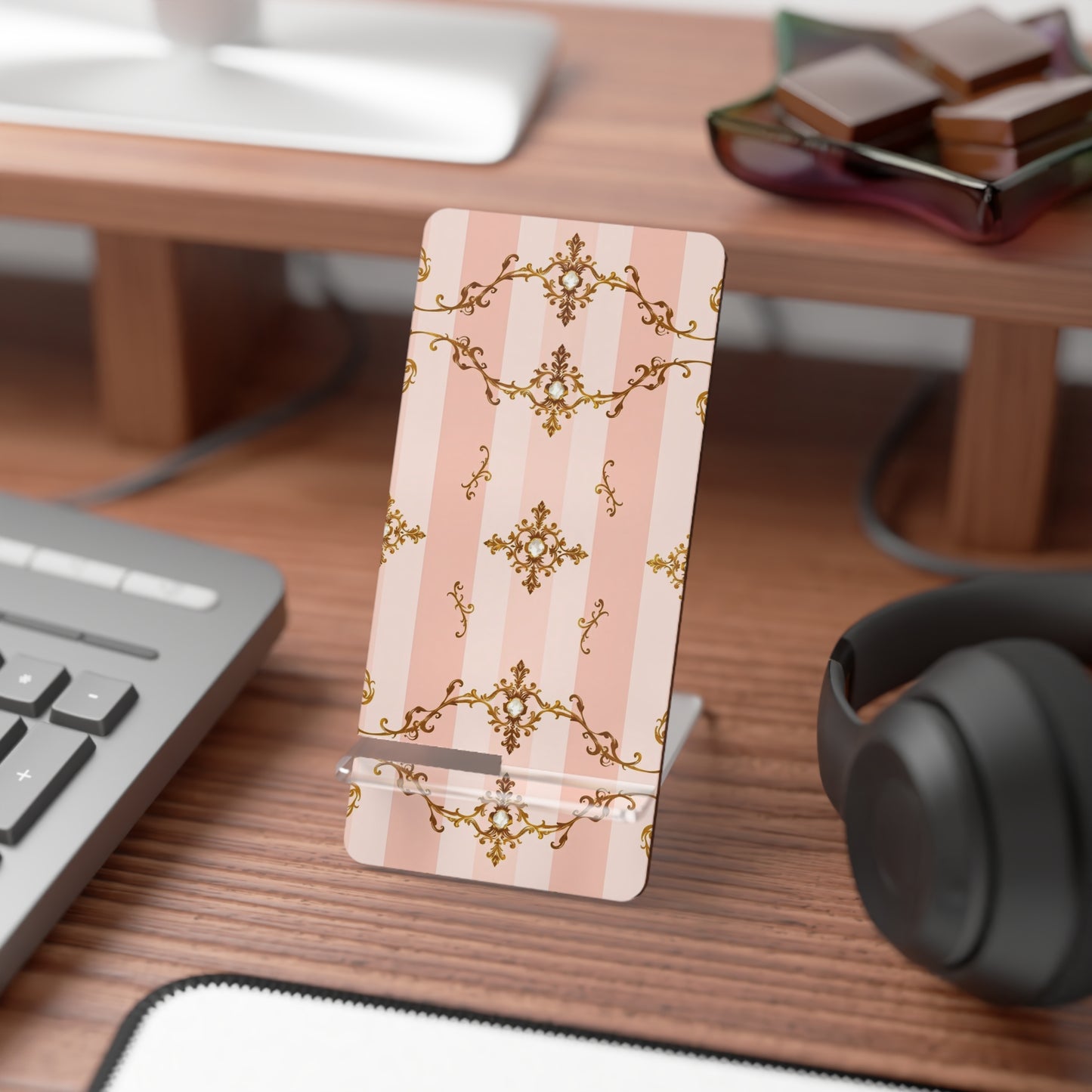 Elegant Pink Jeweled Smartphone Display Stand - Decorative Phone Holder for Home & Office