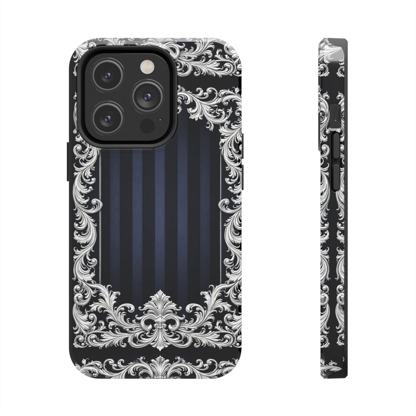 Navy Stripes & Baroque Tough Phone Case — Protective Decorative iPhone Case