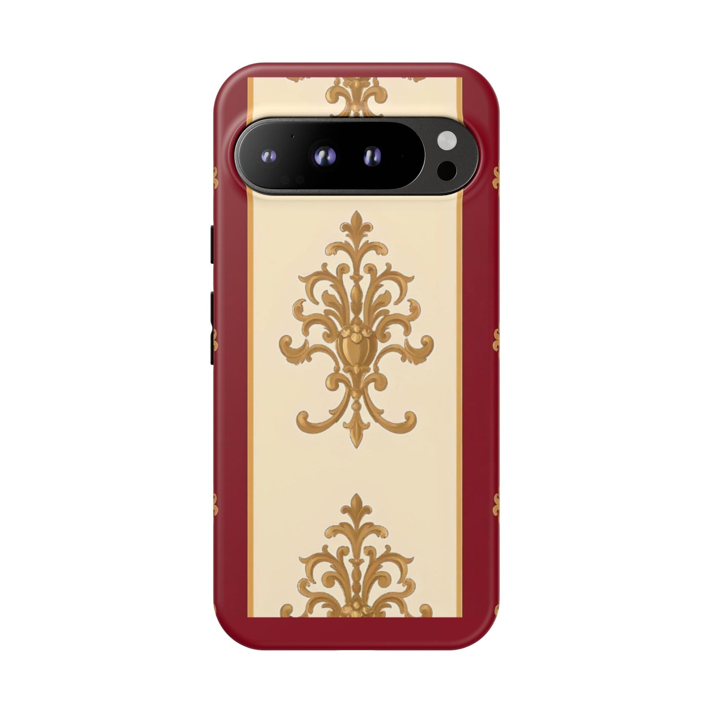 Elegant Floral Motif Phone Case - Tough Cases with Vintage Design - Dusk Red Striped Gold Damask
