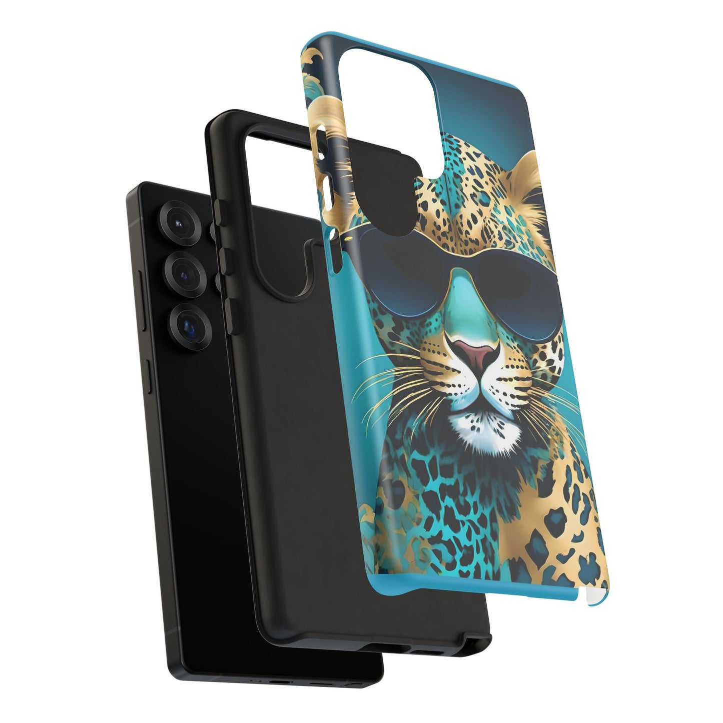 Phone Case - Aqua & Gold Leopard In Sunglasses Design