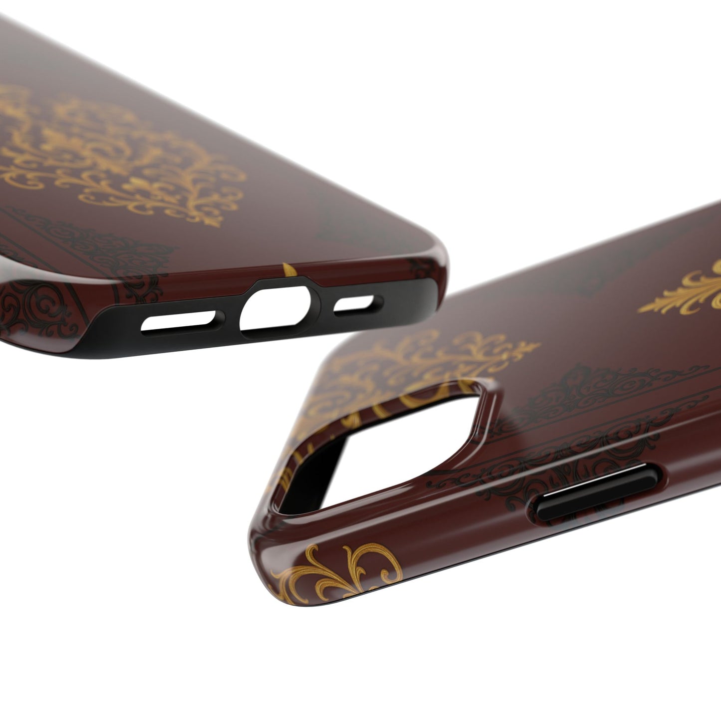 Dusk Burgundy-Black & Gold Baroque Tough Phone Case — Ornate Gold Baroque on Burgundy