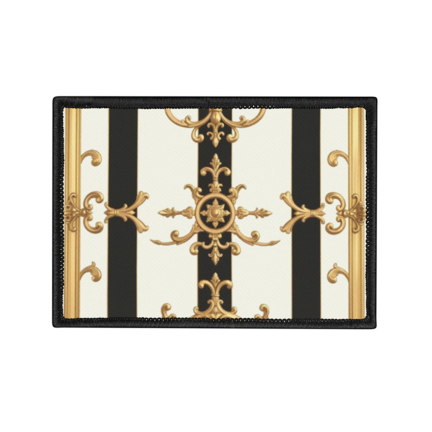Elegant Iron-On Patches for Jackets, Bags & DIY Crafts, Fashionable Custom Patches, Vintage Style - Black & White Striped Gold Baroque