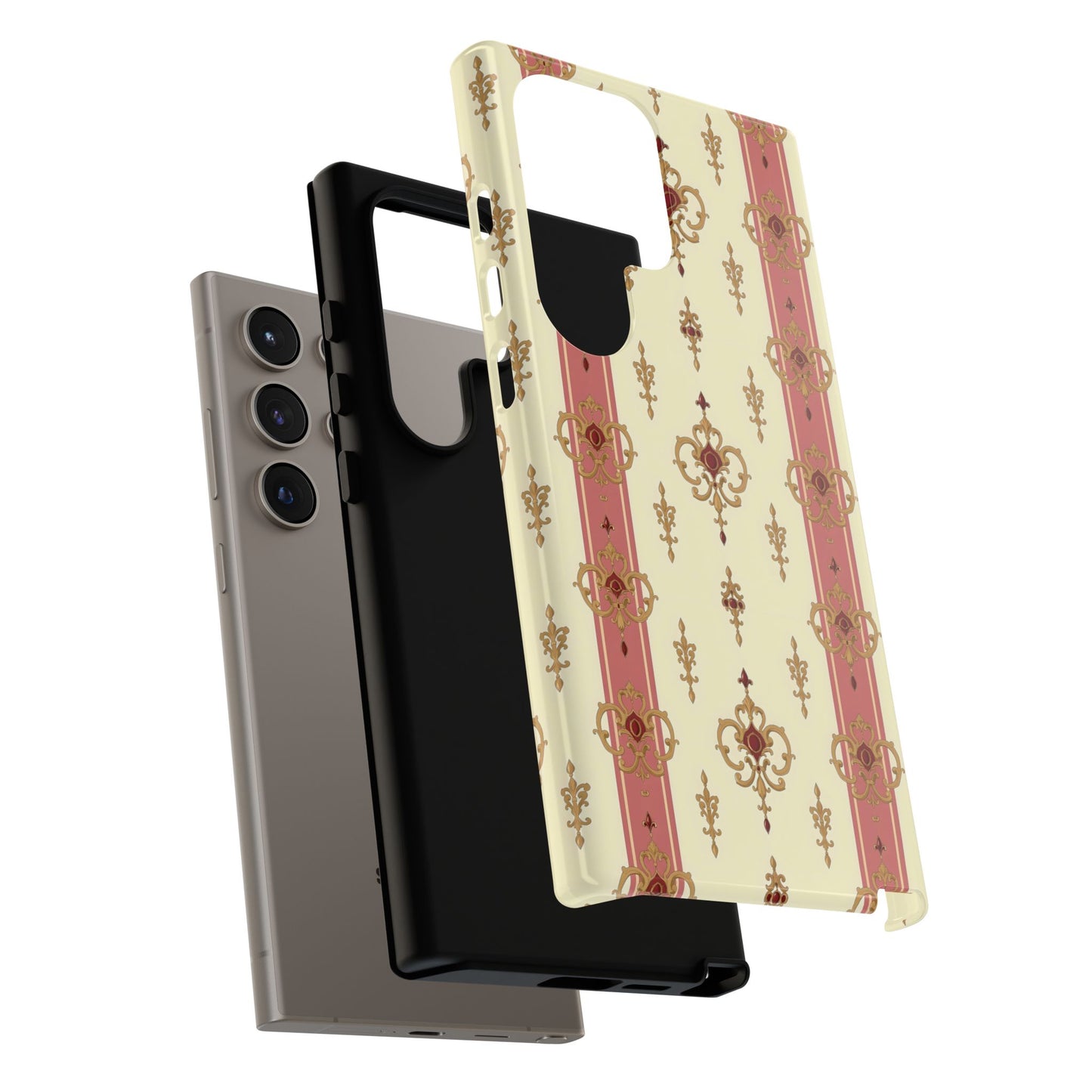 Elegant Floral Motif Phone Case - Tough Cases with Vintage Design - Mauve Striped Gold Damask