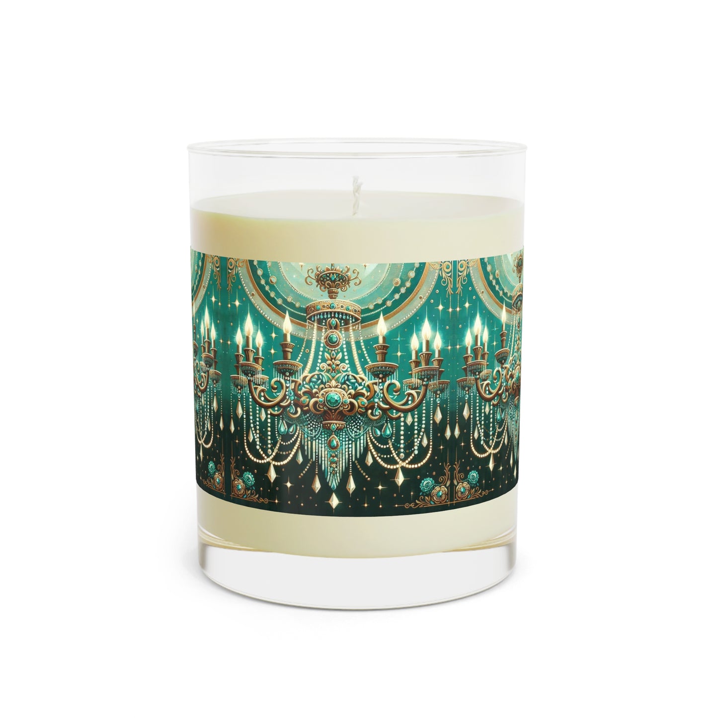 Elegant Chandelier Scented Candle, Luxury Home Décor, Aromatherapy Gift, Spa Essential, Relaxation Candle - Green & Gold Jeweled Chandelier