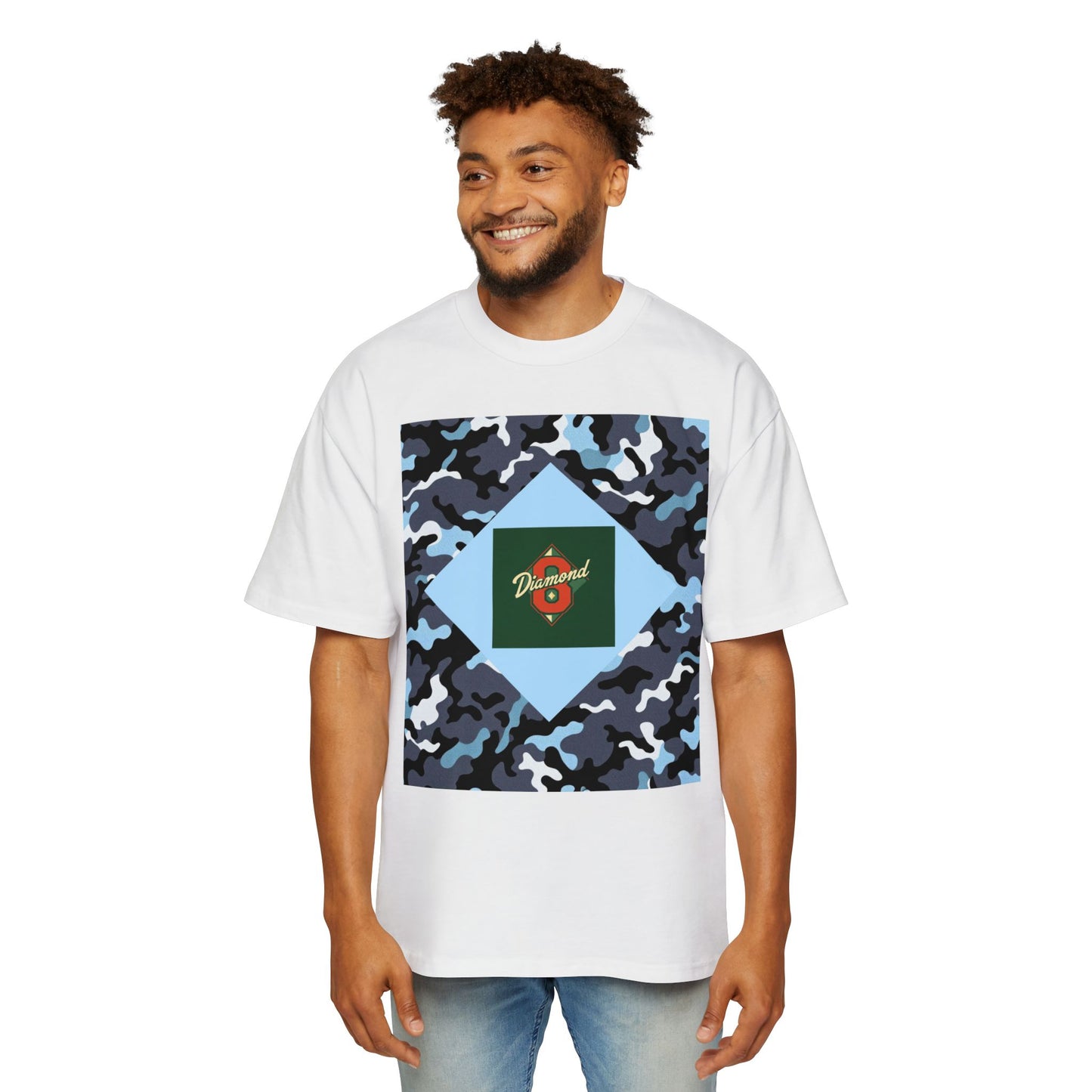 Men's Oversized Camo Tee, Casual Streetwear, Graphic T-Shirt, Trendy Outfit, Gift for Him, Relaxed Fit Top - Camo & Diamond 8