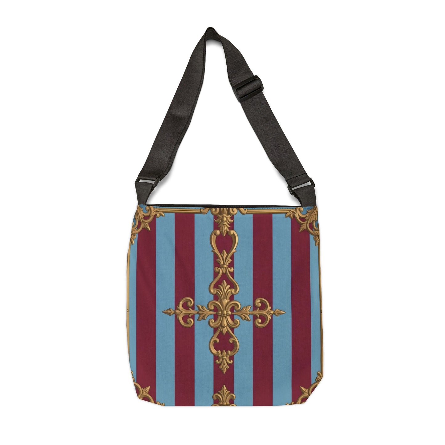 Elegant Adjustable Tote Bag, Stylish Shopping Bag, Chic Messenger Bag, Fashionable Tote for Everyday Use - Sky Blue & Maroon Striped Baroque