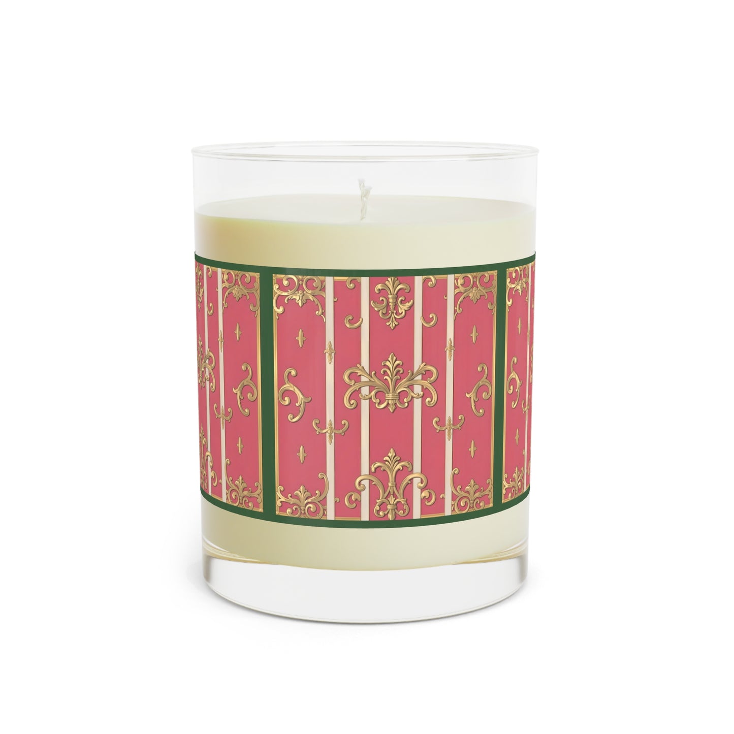 Elegant Green Border Pink Striped Baroque Scented Candle - Romantic Home Decor, Gift for Her, Relaxing Aromatherapy