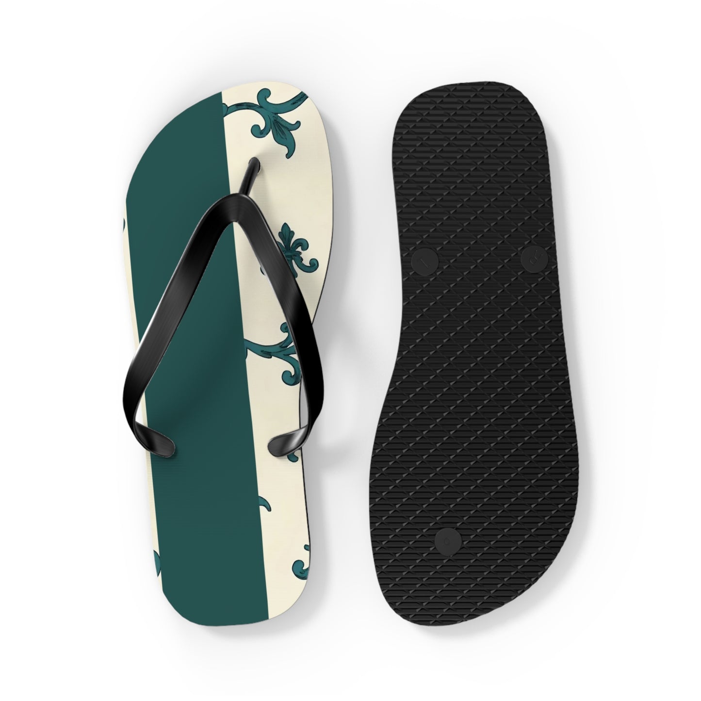 Stylish Summer Flip Flops, Trendy Beach Footwear, Casual Summer Sandals, Vacation Accessories, Eco-Friendly Summer Shoes - Teal Striped Rococo