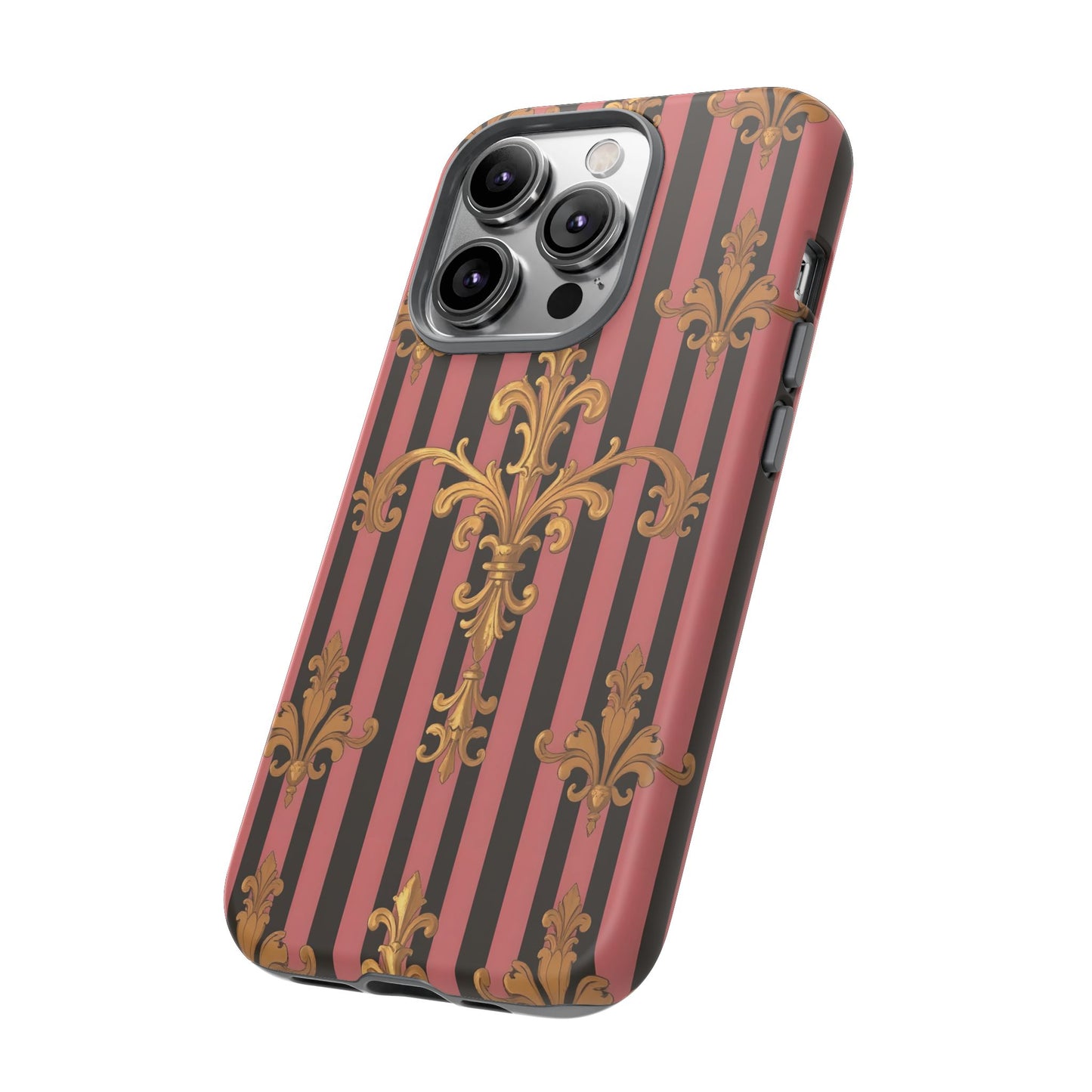 Elegant Floral Motif Phone Case - Tough Cases with Vintage Design - Mauve Striped Gold Damask