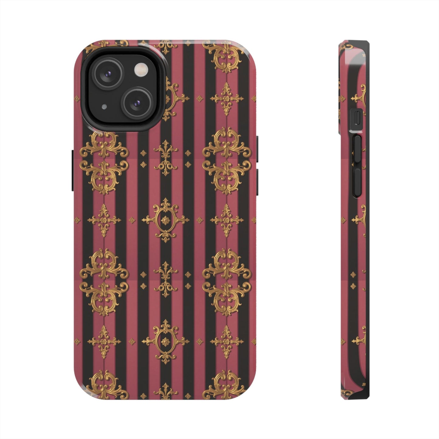Elegant Black & Mauve Striped Gold Baroque Phone Case, Tough Phone Cases, Stylish Protective Cover, Unique Gift, Luxe Phone Accessories