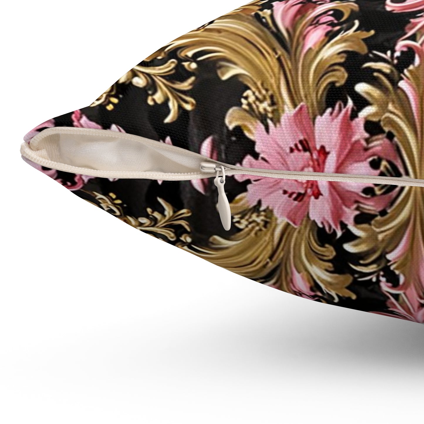Luxurious Floral Print Pillow, Bohemian Home Decor, Throw Cushion, Elegant Accent Pillow, Gift for Her - Black & Pink Oil Painting Style Rococo