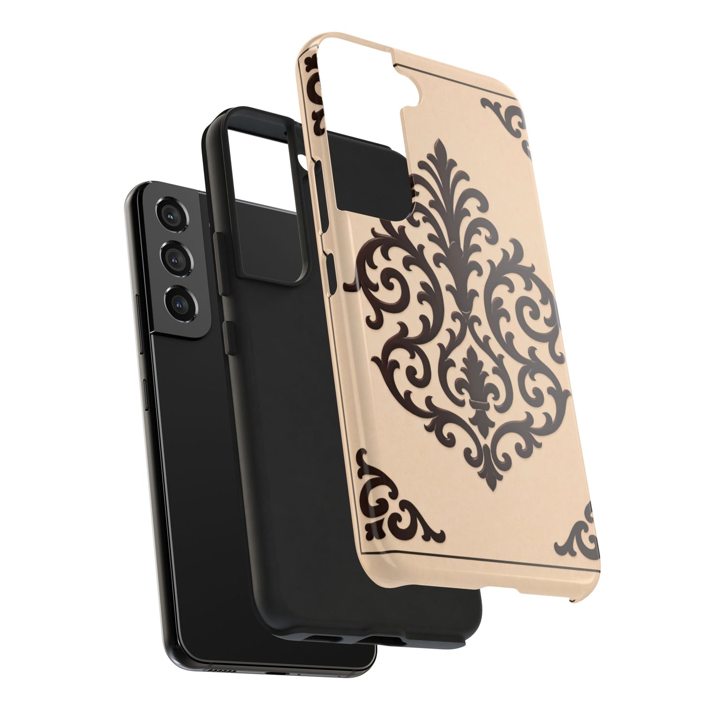 Almond-Beige & Brown Baroque Tough Phone Case — Elegant Beige & Brown Protective Cover