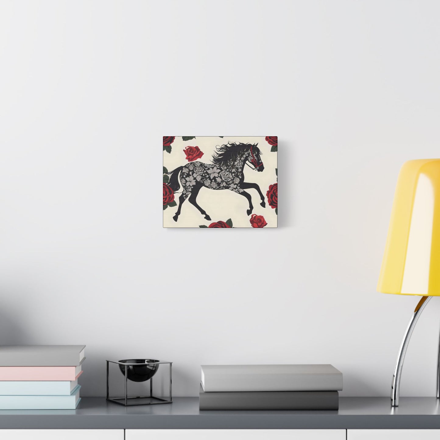 Art Print Canvas, Wall Decor, Satin Stretched Canvas, Equestrian Art, Office Decor, Home Decor - Horse & Roses