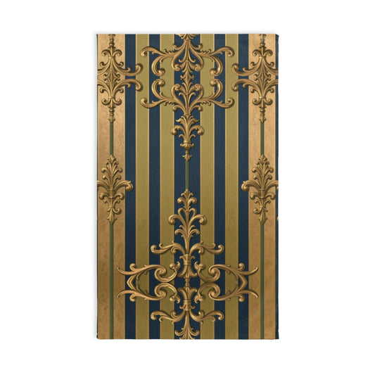 Elegant Midnight Blue & Olive Striped Gold Baroque Vintage Hand Towel, Luxurious Bathroom Decor, Gift for Housewarming, Weddings
