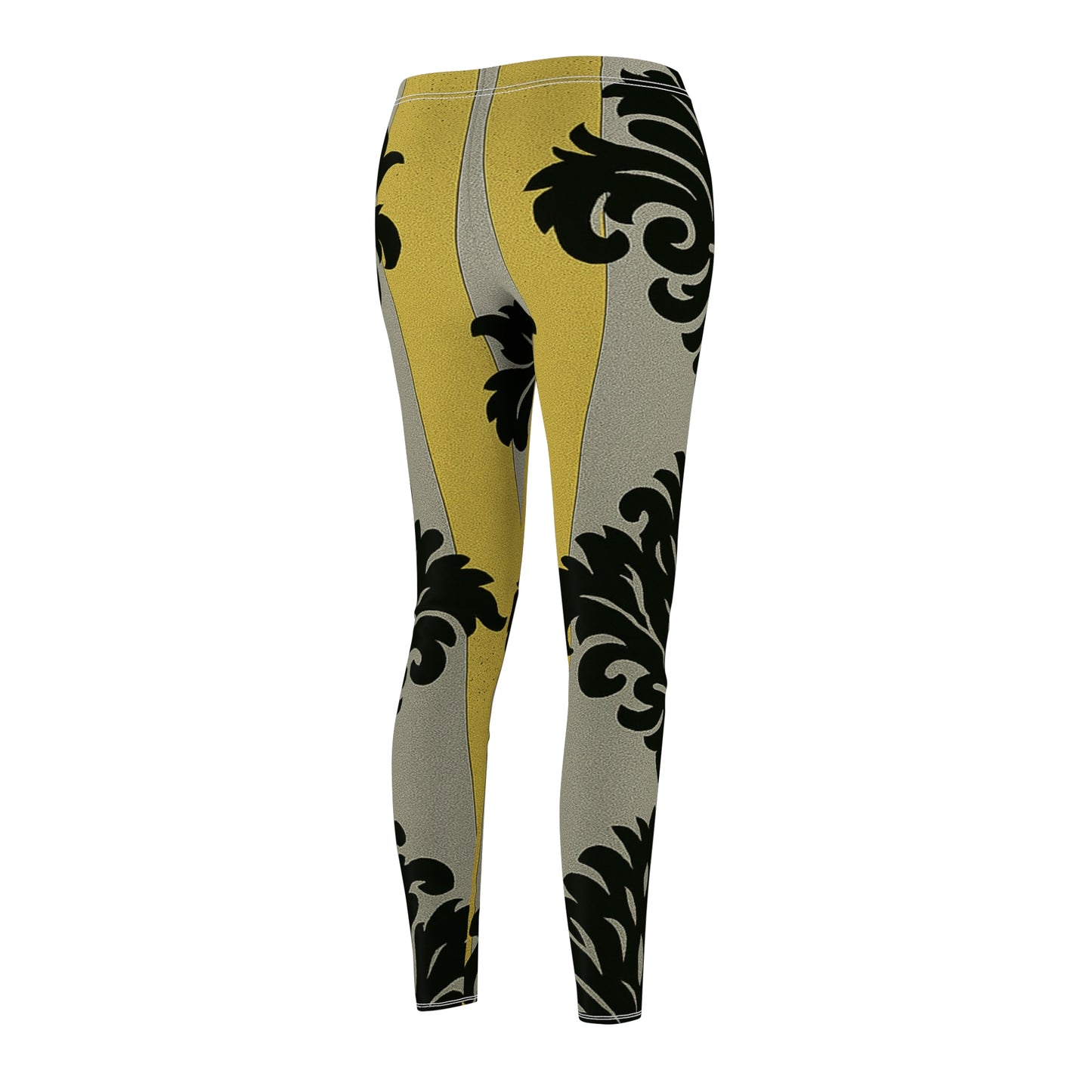Chic Women's AOP Leggings | Stylish Casual Wear, Fitness, Yoga, Everyday Comfort - Silver & Gold Striped Black Baroque