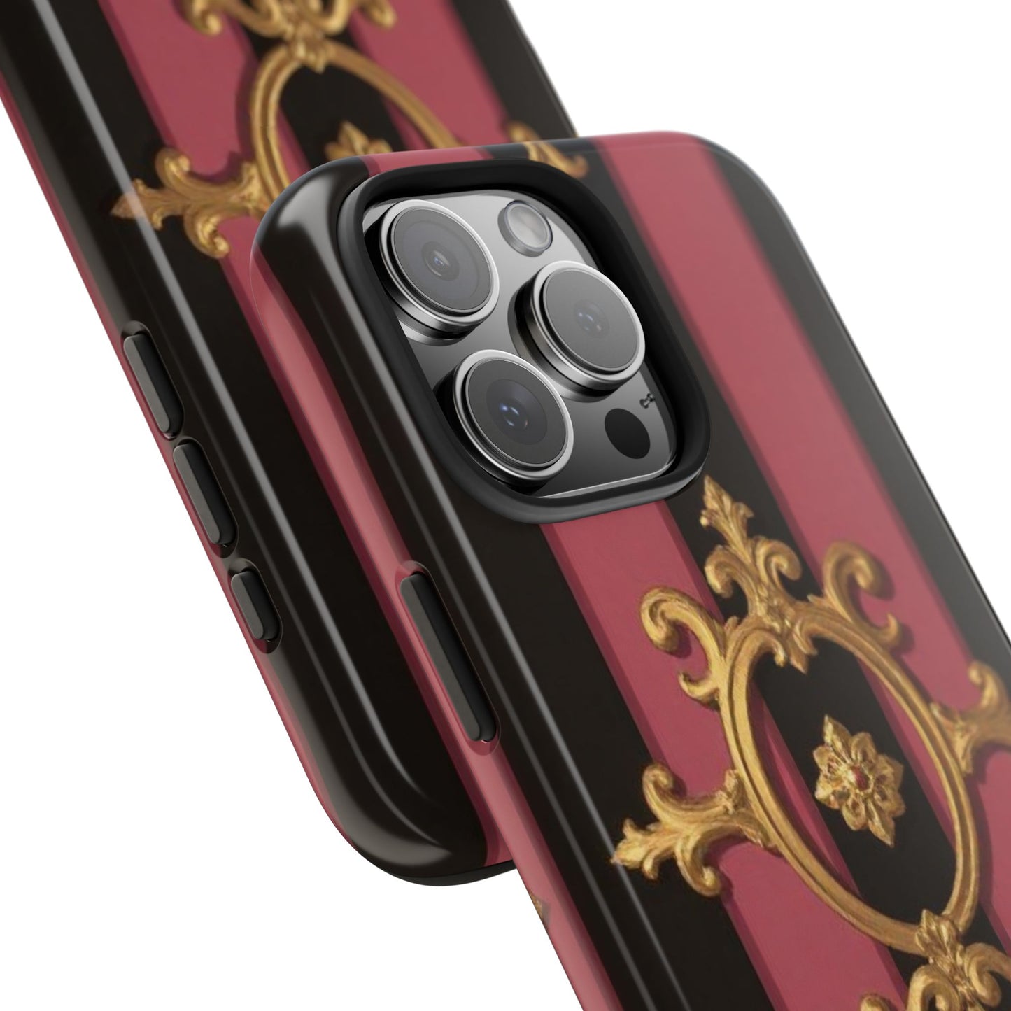Elegant Black & Mauve Striped Gold Baroque Tough Phone Cases, Luxe Phone Covers, Fashionable Mobile Cases, Gift for Her, Holiday Phone Accessories