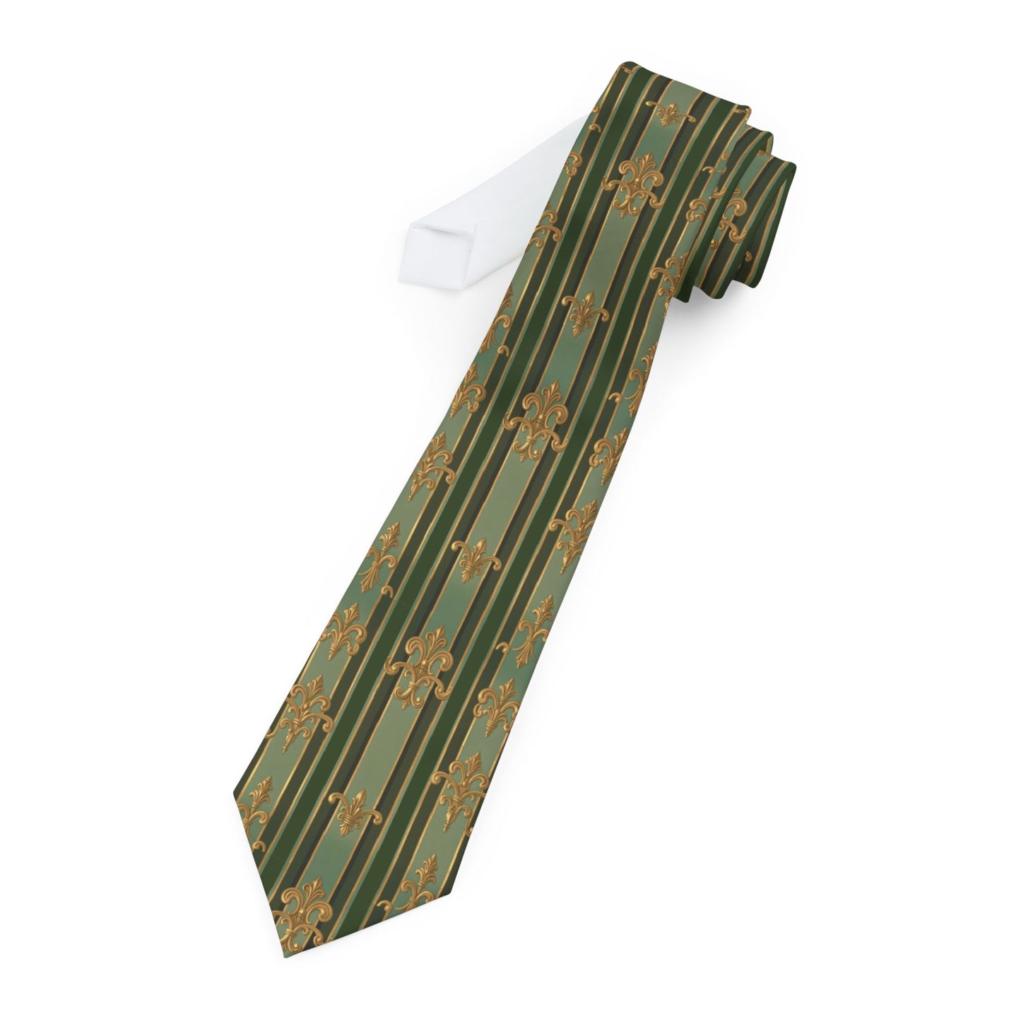 Stylish Floral Necktie - Perfect for Weddings, Parties, and Celebrations, Unique Gift for Men, Father's Day - Green Striped Gold Baroque