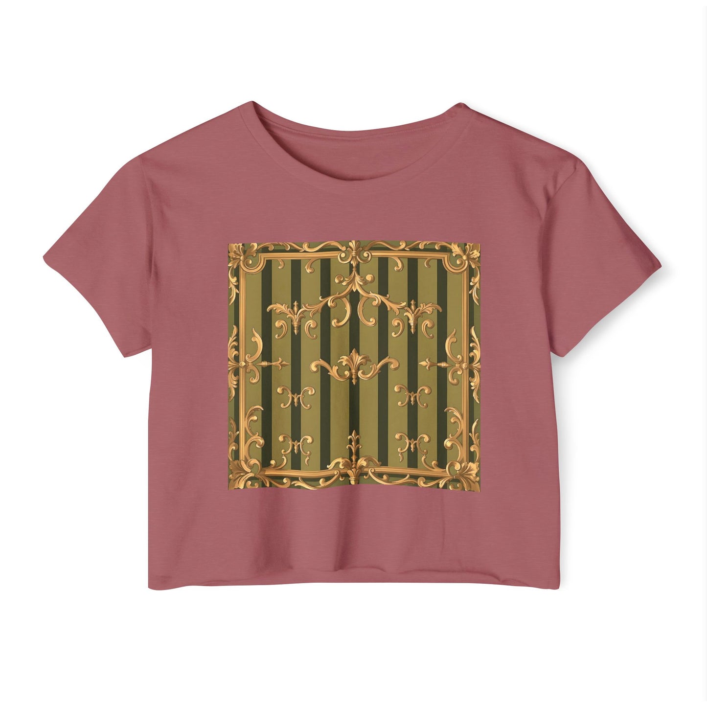 Bohemian Women's Festival Crop Top – Stylish Summer Apparel for Concerts, Beach Days, Music Festivals - Olive Green Striped Rococo