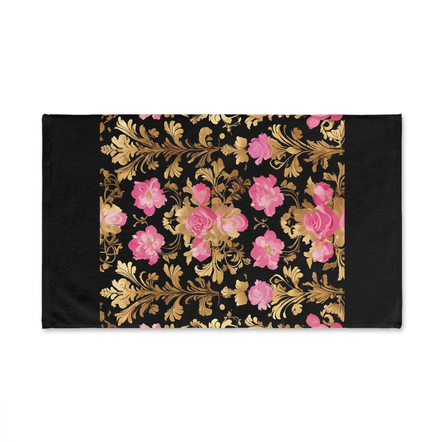 Luxurious Ornate Hand Towel - Elegant Home Décor - Pink & Gold Roses