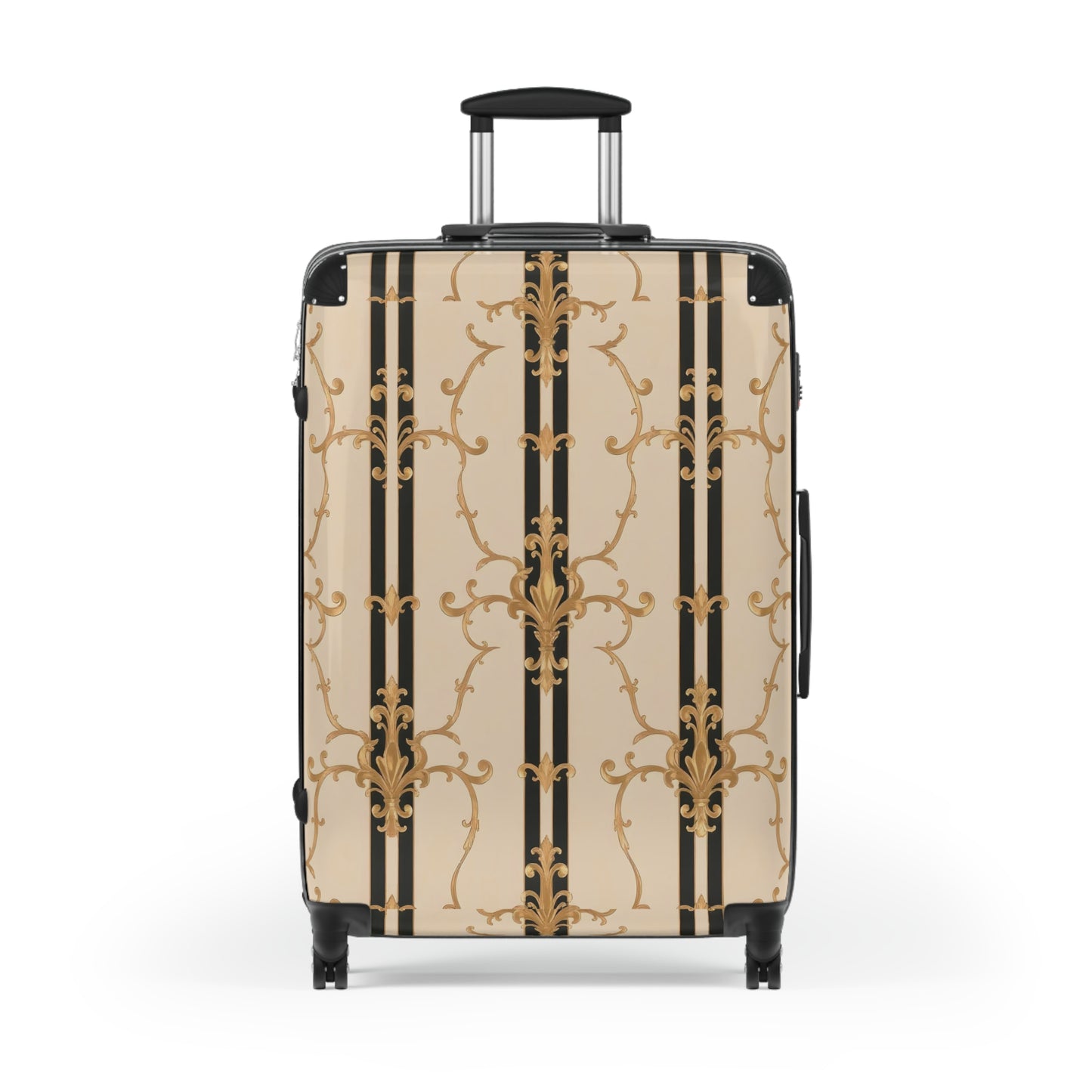 Elegant Travel Suitcase - Stylish Luggage for Adventurers, Travel Enthusiasts, Fashion Design Lovers - Black & Beige Striped Damask
