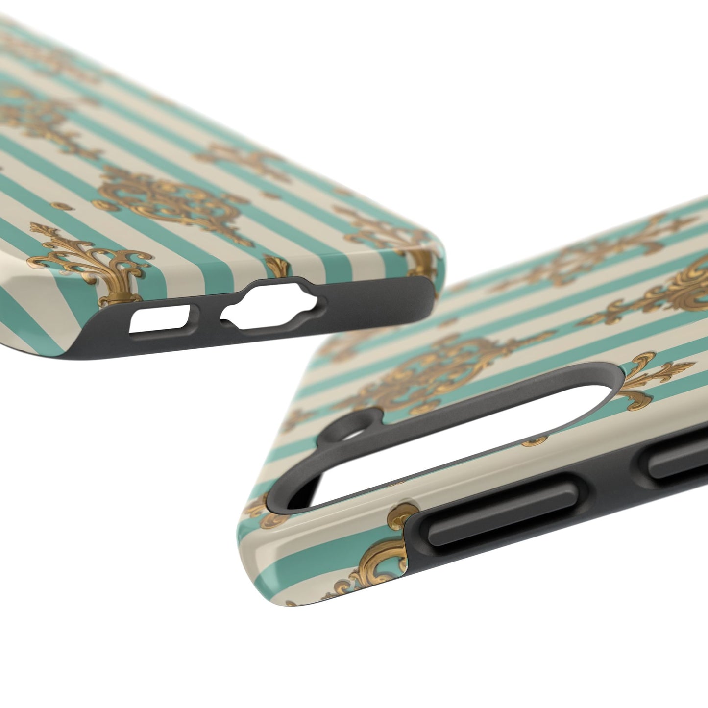 Elegant Striped Phone Case with Vintage Design, Tough Phone Cover, Stylish Smartphone Case - Matte Green Striped Rococo