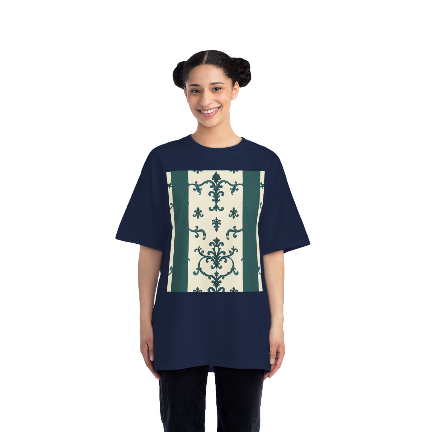 Vintage-Inspired Short-Sleeve T-Shirt, Casual Wear, Graphic Tee, Summer Outfit, Gift for Friends, Retro Design - Teal Striped Rococo